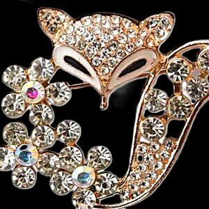 FOX PIN in rosy goldtone with clear & AB JEWEL stones by ORNAMENTS